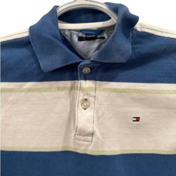 Tommy Hilfiger Size Small Blue And White Striped Boys Polo (R) - Picture 3 of 6